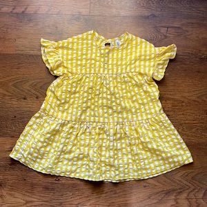 Short Flutter Sleeve Tiered Yellow and White Plaid Top